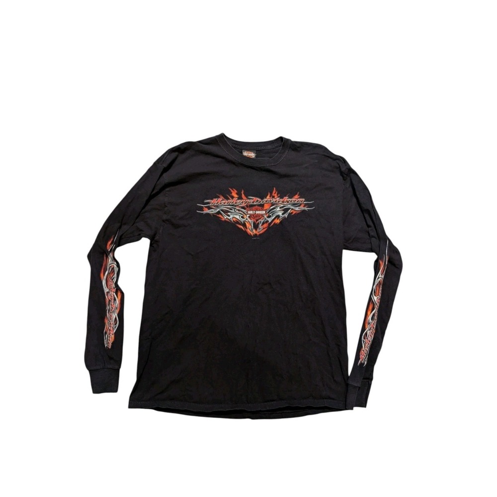 Vintage Y2k Harley Davidson Metal Flames Long Sleeve Shirt Size XL